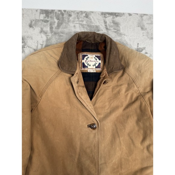 Vintage Paris Sport Club Brown Leather Barn Jacket Mens Small Chore Western Y2K - Picture 11 of 12